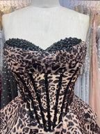 Leopard Print Strapless A Line Short Floral Homecoming Dress with Beading
