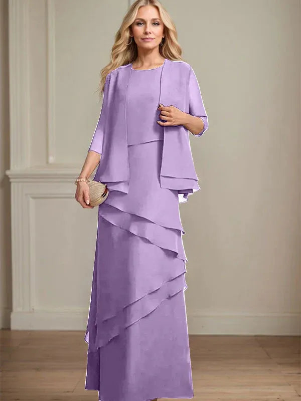 Schmaler Schnitt Ausschnitt bodenlanges Chiffon Kleid für die Brautmutter