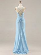 Light Blue Crystal-Trimmed Corset Prom Dress with Slit