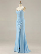 Light Blue Crystal-Trimmed Corset Prom Dress with Slit