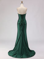 Light Blue Satin Strapless Corset Prom Dress with Slit