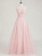 Light Pink Sweetheart Glitter Tulle Corset Prom Dress