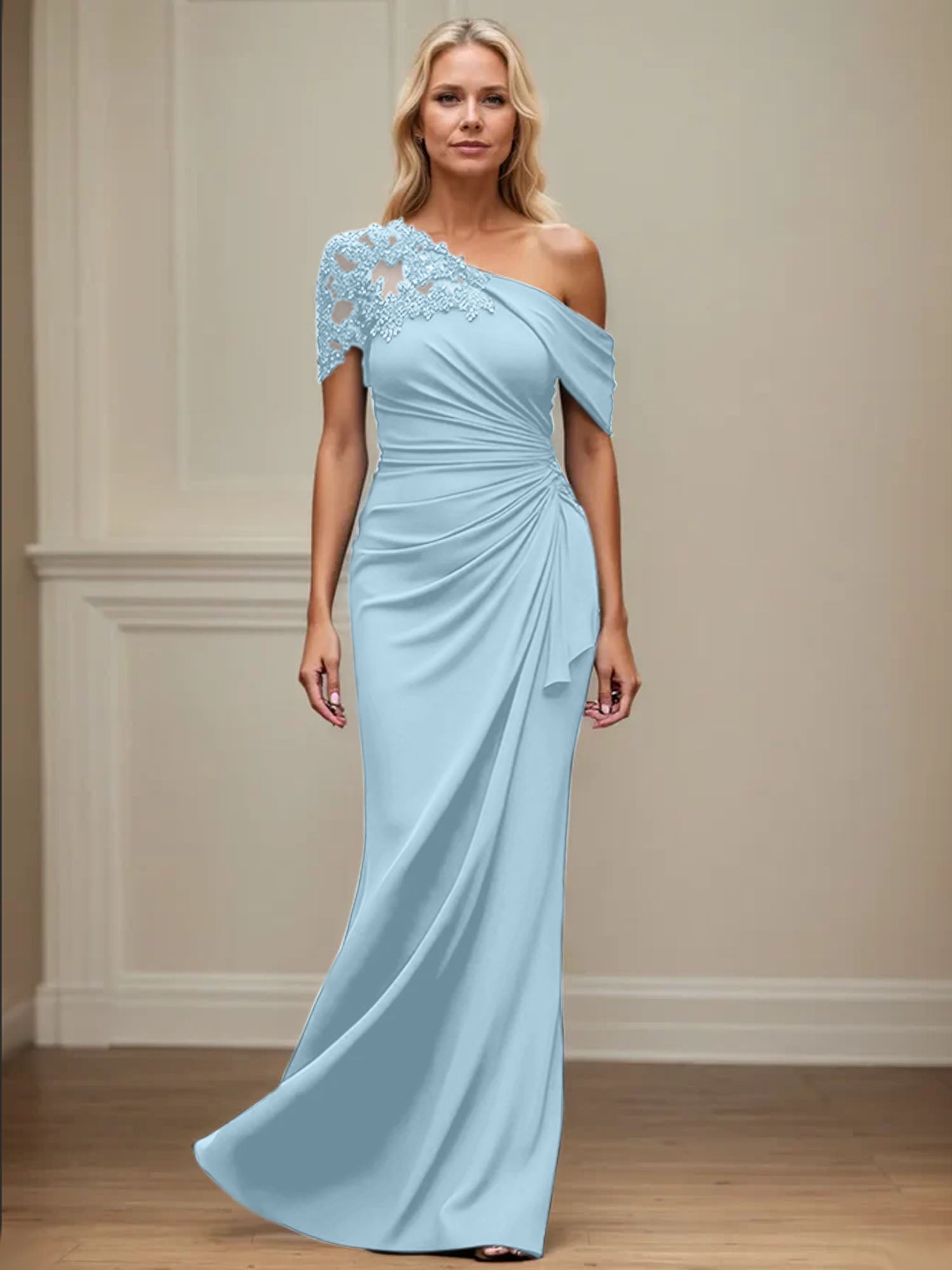 Trumpet/Meerjungfrau Mutter-der-Braut-Kleid mit asymmetrischem Schnitt und Applikationen