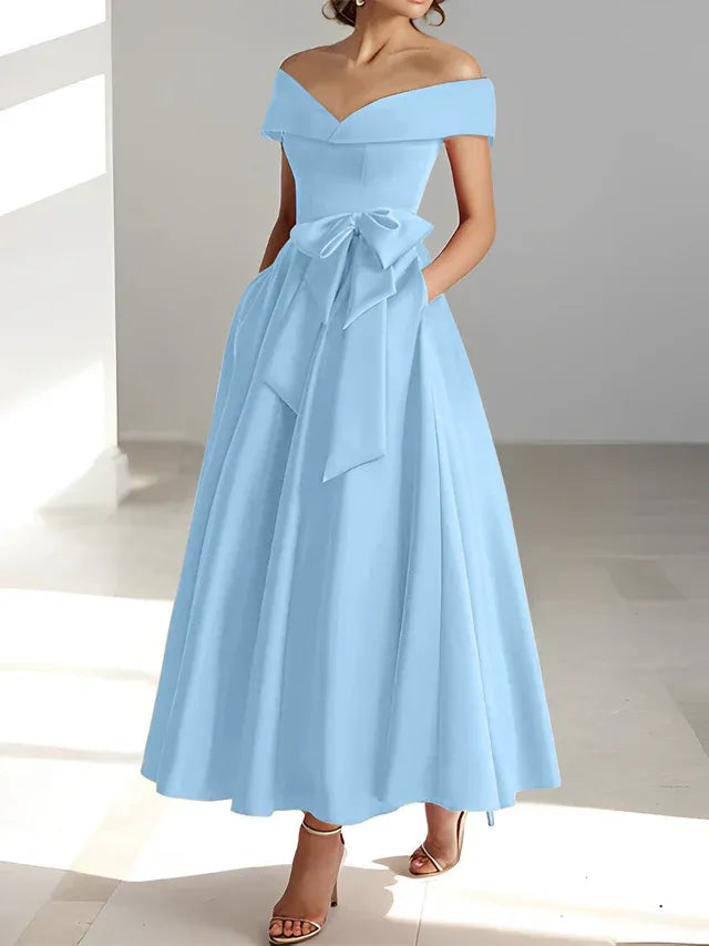 A-Linie/Prinzessin Schulterfreies Ärmelloses Knöchellanges Kleid der Brautmutter mit Taschen