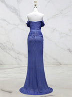 Light Blue Mermaid Off-Shoulder Ruched Long Prom Dress