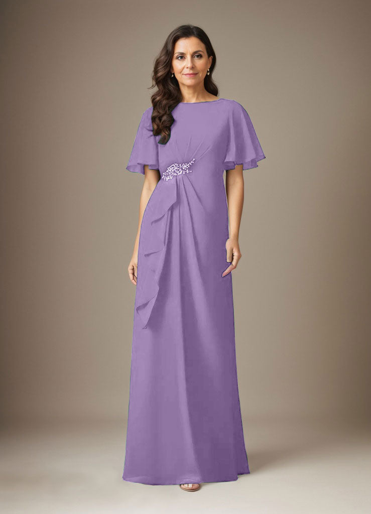 Dunkelmarineblaues Etuikleid mit Perlenbesatz aus Chiffon