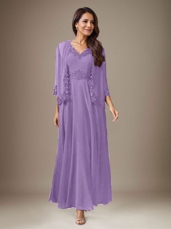 Pflaume A-Linie Pailletten Chiffon Kleid