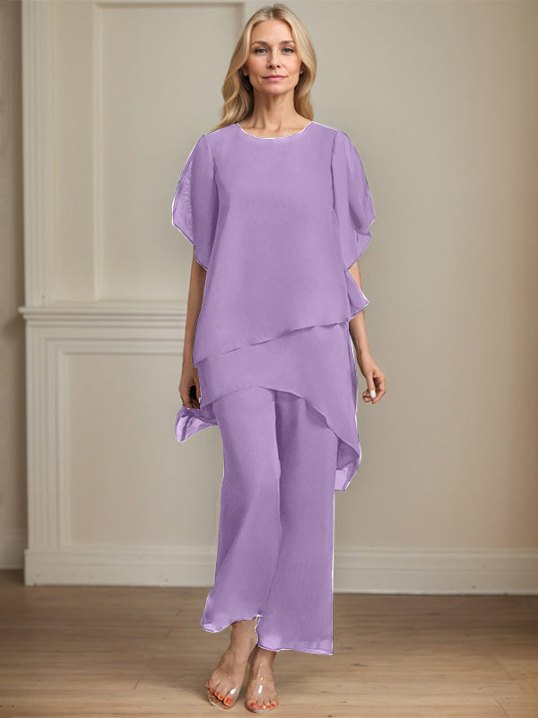 Combinaison/pantalon séparé en chiffon à col rond longueur cheville robe mère de la mariée