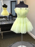 Light Yellow Strapless A-Line Tulle Homecoming Dress