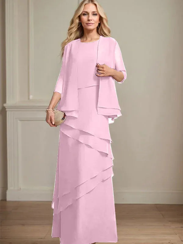 Schmaler Schnitt Ausschnitt bodenlanges Chiffon Kleid für die Brautmutter