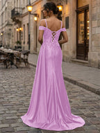 Vestido longo de festa verde esmeralda em cetim com corpete bordado