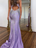 Lilac Crystal Embellished Halter Cutout Long Prom Dress