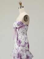 Pink Mermaid Flower Strapless Corset Tiered Tulle Long Prom Dress