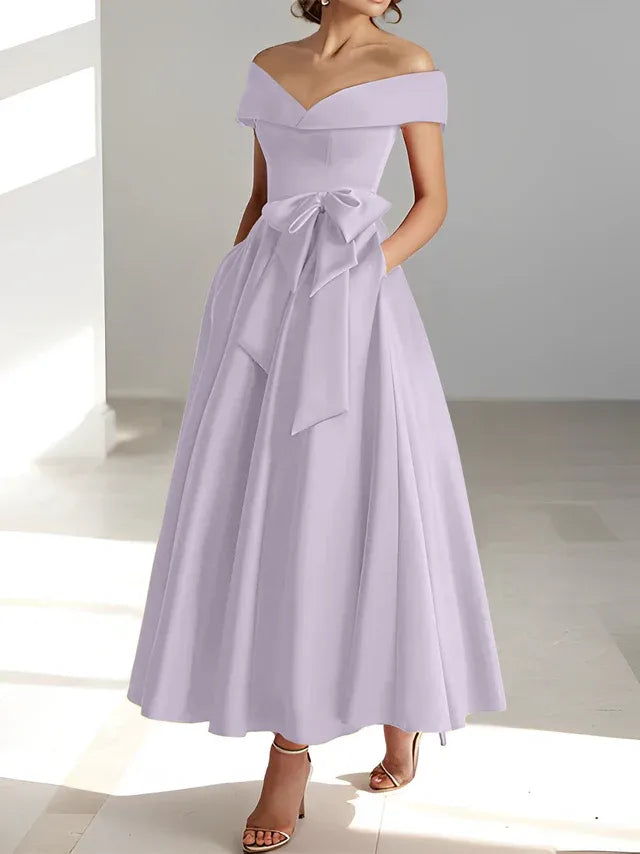 A-Linie/Prinzessin Schulterfreies Ärmelloses Knöchellanges Kleid der Brautmutter mit Taschen