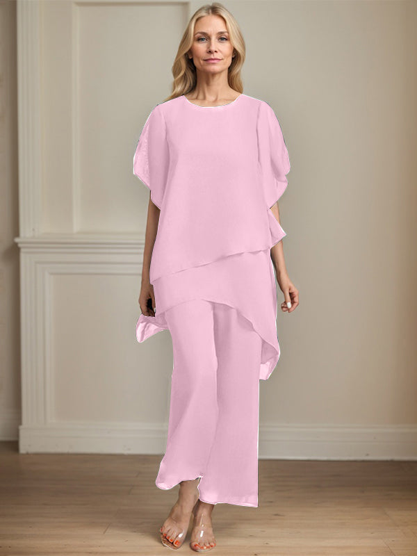 Combinaison/pantalon séparé en chiffon à col rond longueur cheville robe mère de la mariée