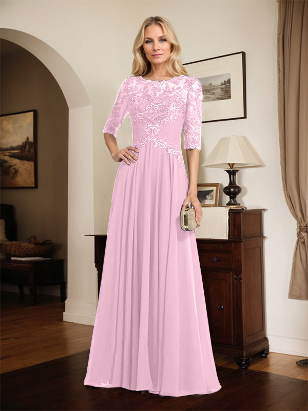 A-Linien Ausschnitt Illusions-Bodenlanges Chiffon-Spitzenkleid für die Mutter der Braut mit plissierten Pailletten