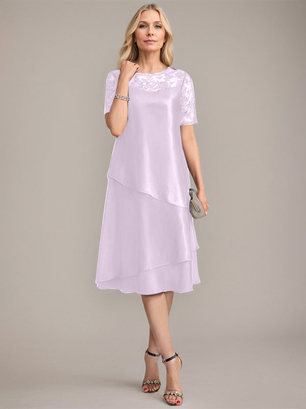 A-Linien Rundhals knielanges Mutter der Braut Kleid mit Applikationen & Pailletten