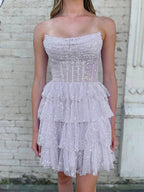 Lilac A-Line Strapless Zipper Back Tiered Tulle Homecoming Dress