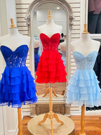 A-Linien Herzausschnitt kurzes gestuftes Spitzenoberteil Abschlussballkleid