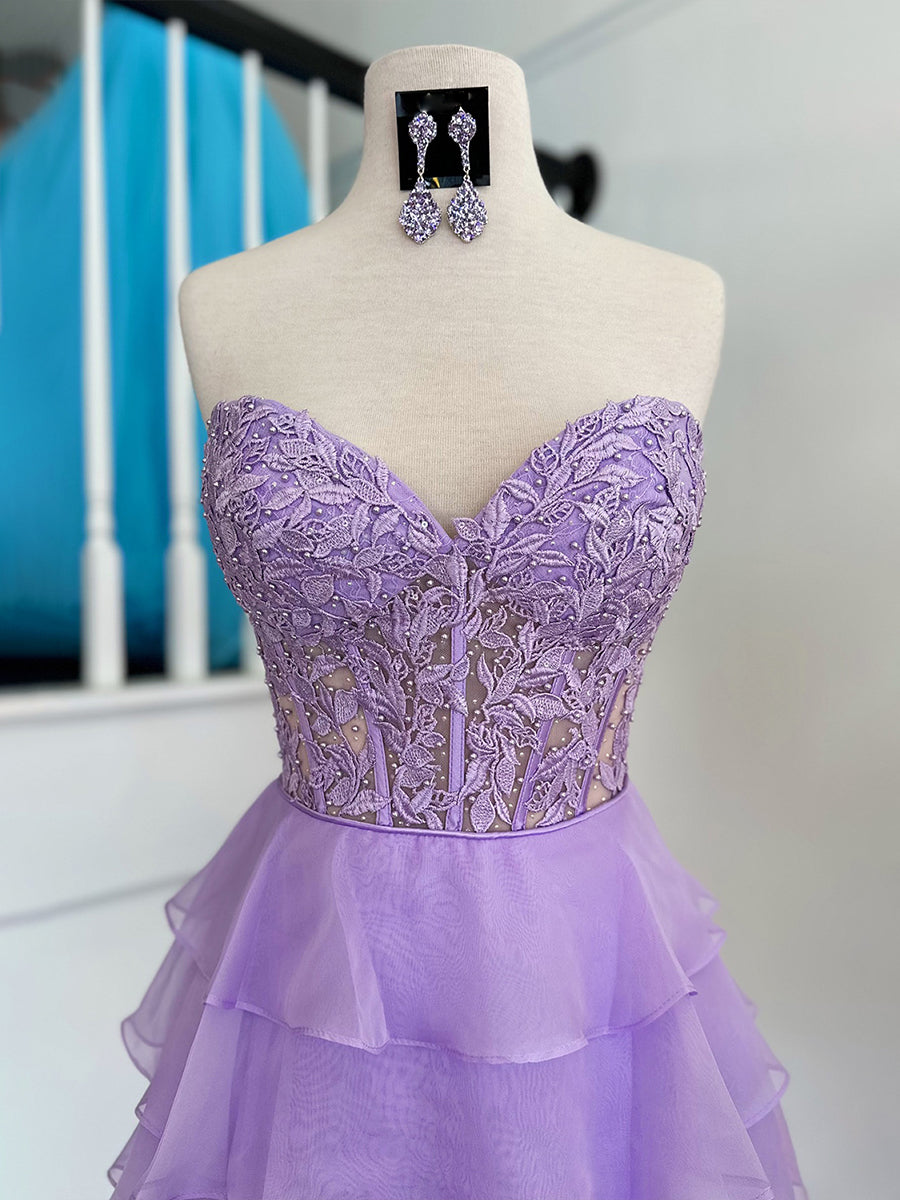 A-Linien Herzausschnitt kurzes gestuftes Spitzenoberteil Abschlussballkleid