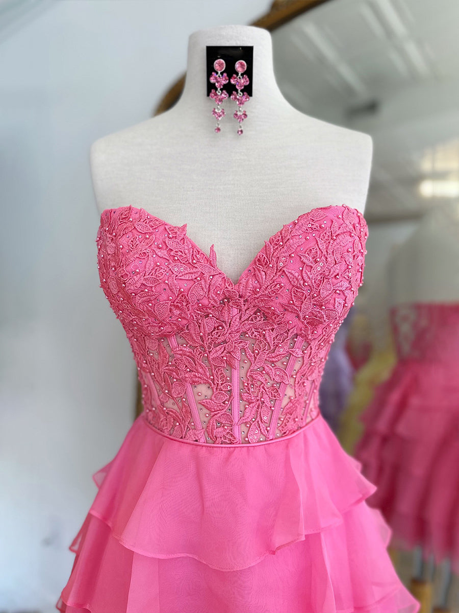 A-Linien Herzausschnitt kurzes gestuftes Spitzenoberteil Abschlussballkleid