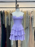 Lilac A Line Short Corset Homecoming Dress with Ruffles