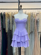 Lilac A Line Short Corset Homecoming Dress with Ruffles