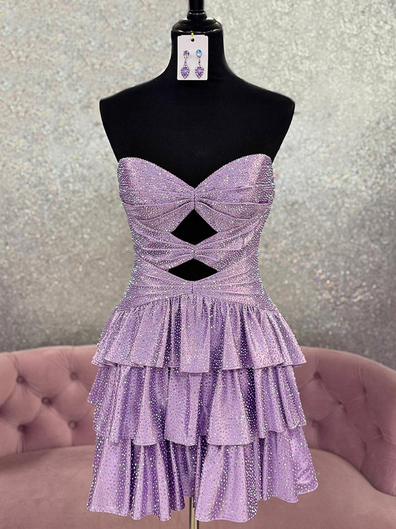 Robe de bal bustier satin ligne A, décolleté cœur, sans bretelles, avec ouverture en trou de serrure