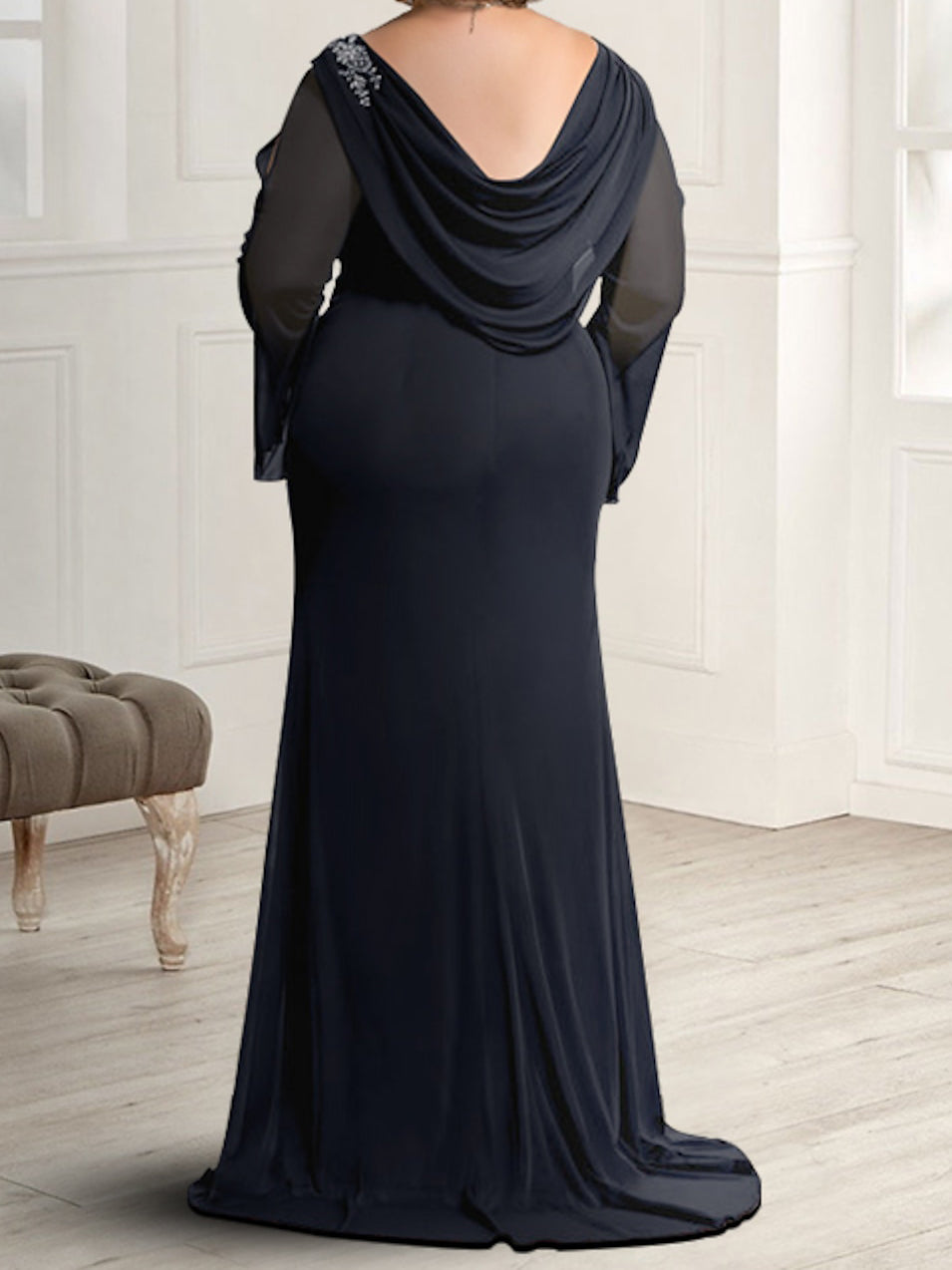 Robes de mère de la mariée fourreau/colonne col rond avec strass