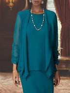 Schlauch-/Säulen-Kleid mit Rundhalsausschnitt, langen Ärmeln, bodenlang, Brautmutterkleid