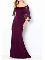 Vestito da madre della sposa a tubino/colonna con scollo a barca e pizzo