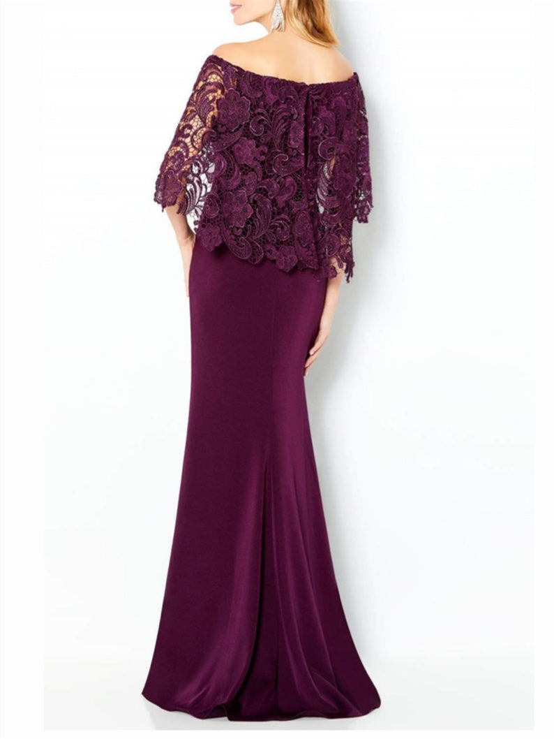 Vestito da madre della sposa a tubino/colonna con scollo a barca e pizzo