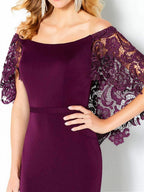 Vestito da madre della sposa a tubino/colonna con scollo a barca e pizzo