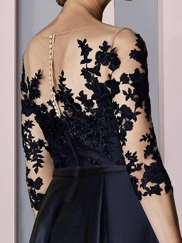 A-Linien/Prinzessinnen Illusions-Ausschnitt asymmetrisches Tee-Länge Mutter der Braut Kleid