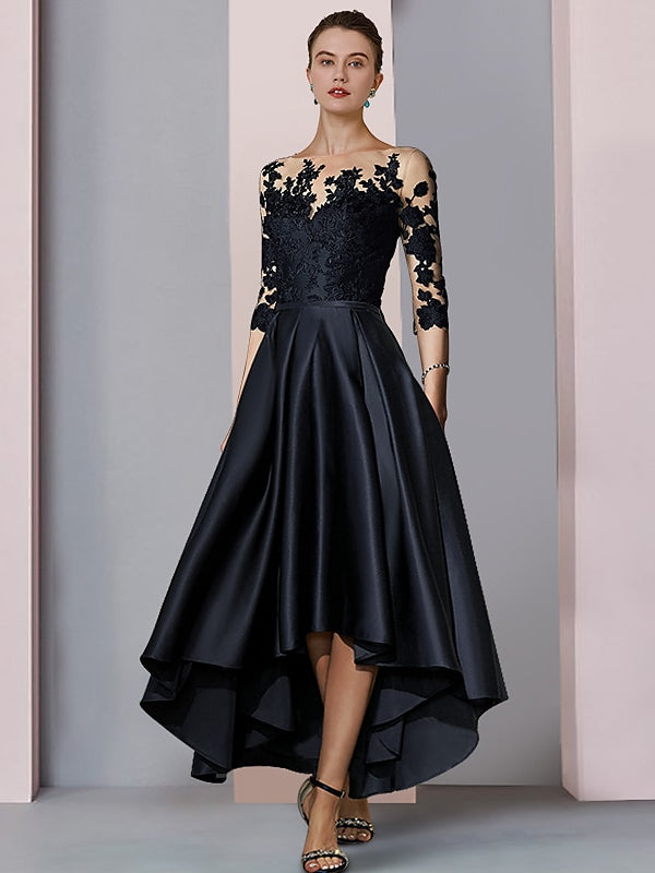 A-Linien/Prinzessinnen Illusions-Ausschnitt asymmetrisches Tee-Länge Mutter der Braut Kleid