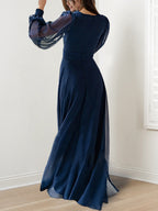 A-Linien/Prinzessinnenkleid mit V-Ausschnitt, langen Ärmeln, bodenlang, Mutter der Braut Kleid