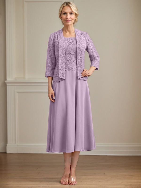A-Linien Kleid mit Rundhalsausschnitt, tea-länge, Spitze und Chiffon, Mutter der Braut Kleid