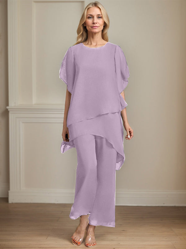 Combinaison/pantalon séparé en chiffon à col rond longueur cheville robe mère de la mariée