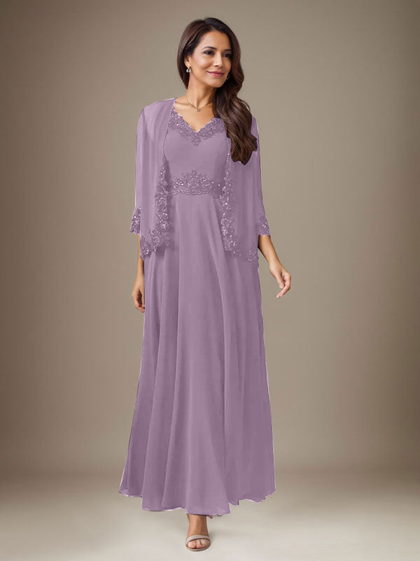 Pflaume A-Linie Pailletten Chiffon Kleid