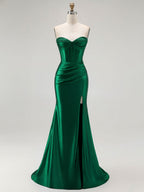 Mermaid Corset Ruched Long Prom Dress with Slit