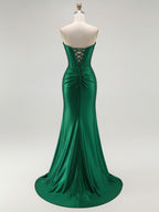 Mermaid Corset Ruched Long Prom Dress with Slit