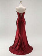 Mermaid Corset Ruched Long Prom Dress with Slit