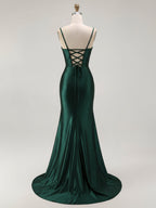 Mermaid Corset Spaghetti Straps Long Prom Dress with Slit