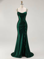 Mermaid Corset Spaghetti Straps Long Prom Dress with Slit