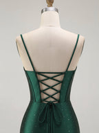 Mermaid Corset Spaghetti Straps Long Prom Dress with Slit