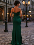 Mermaid Cowl Neck Corset Strapless Pleated Prom Dress with Slit