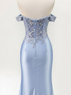 Mermaid Off The Shoulder Sequins Beaded Prom Dress with Slit
