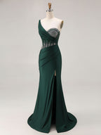 Mermaid One Shoulder Corset Long Prom Dress With Beading
