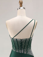 Mermaid One Shoulder Corset Long Prom Dress With Beading