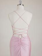 Mermaid Spaghetti Straps V-Neck Sequins Prom Dress with Slit